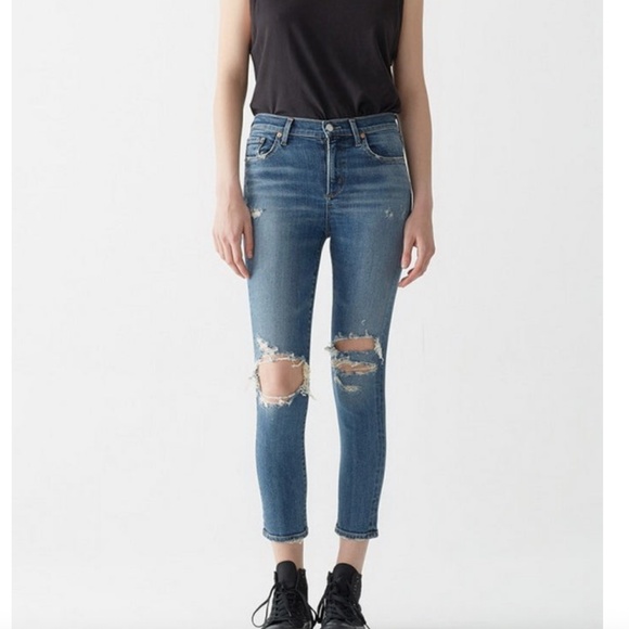 AGOLDE SOPHIE HIGH RISE  SKINNY CROP  DISTRESSSED - 30 - Picture 1 of 17